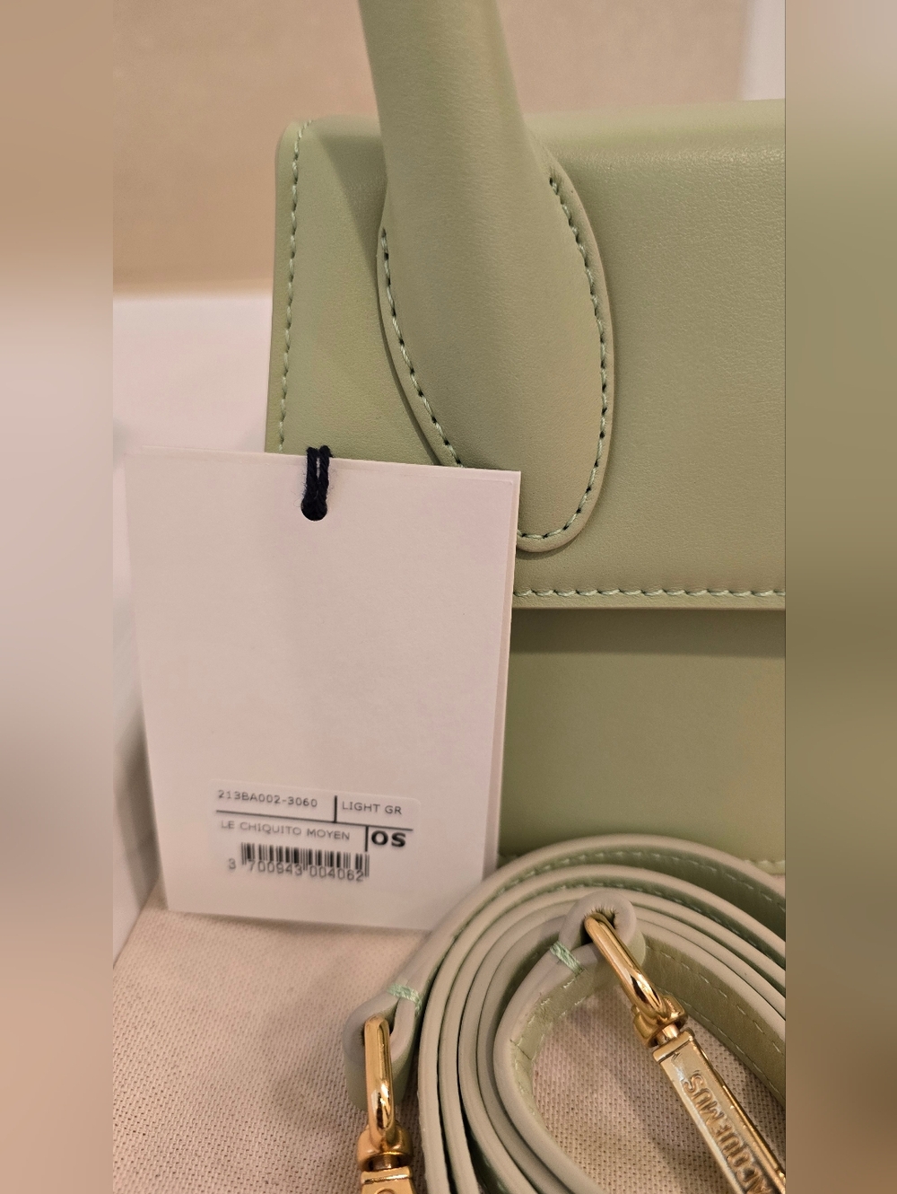NWT Jacquemus Moyen Top-Handle Bag in Light Sage Green with Gold Logo - Picture 10 of 10